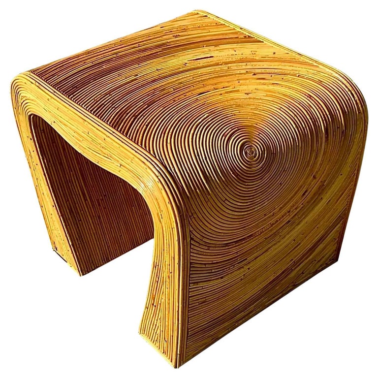 Vintage Coastal Pencil Reed Waterfall Side Table For Sale at 1stDibs