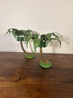 Vintage Coastal Petite Choses Palm Tree Candle Holders - Pair 1980s