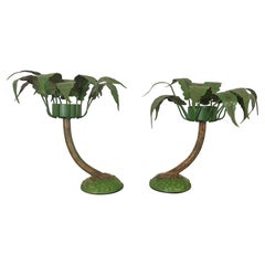 Vintage Coastal Petite Choses Palm Tree Candle Holders - Pair 1980s