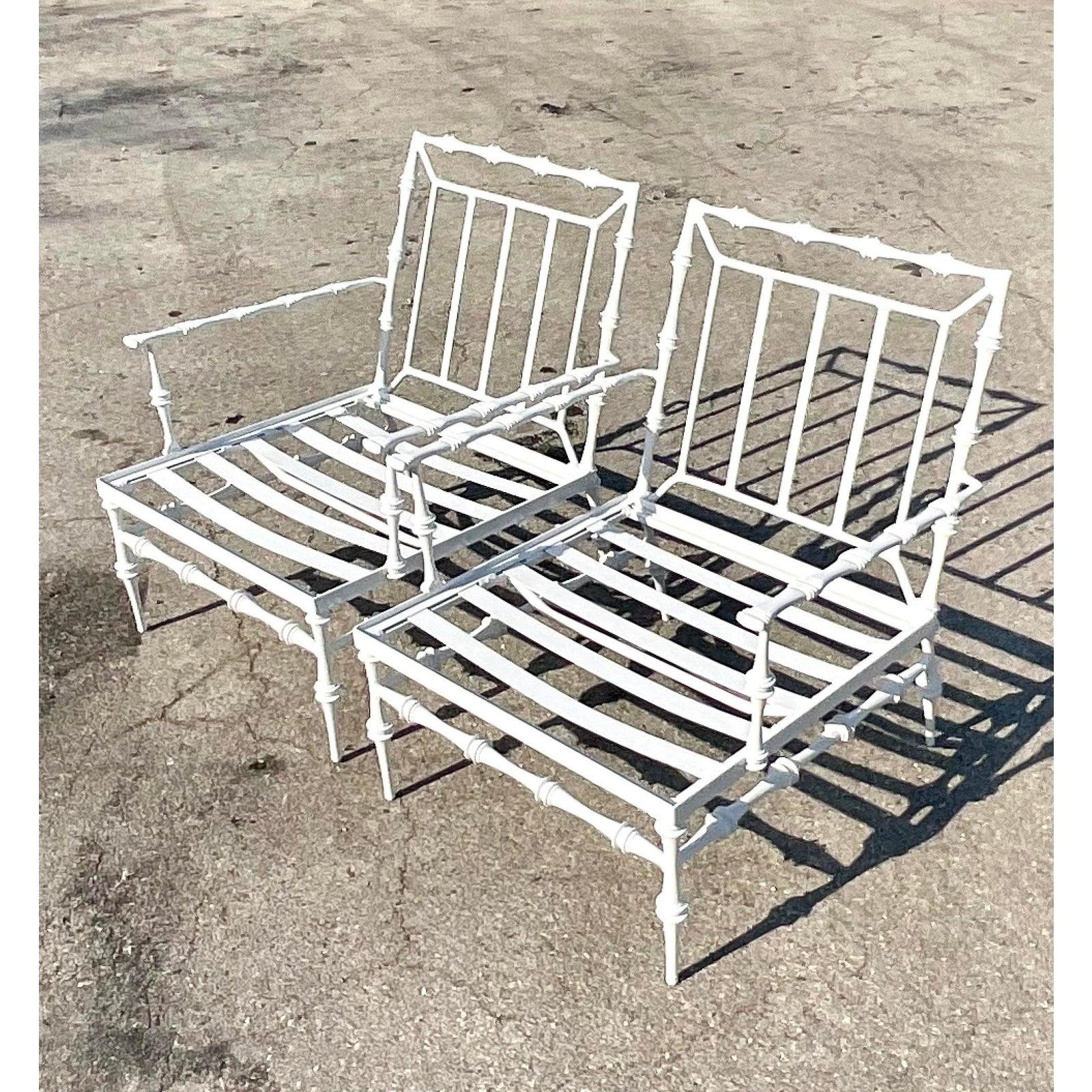 Vintage Coastal Phyllis Morris Faux Bamboo Lounge Chairs, a Pair In Good Condition In West Palm Beach, FL
