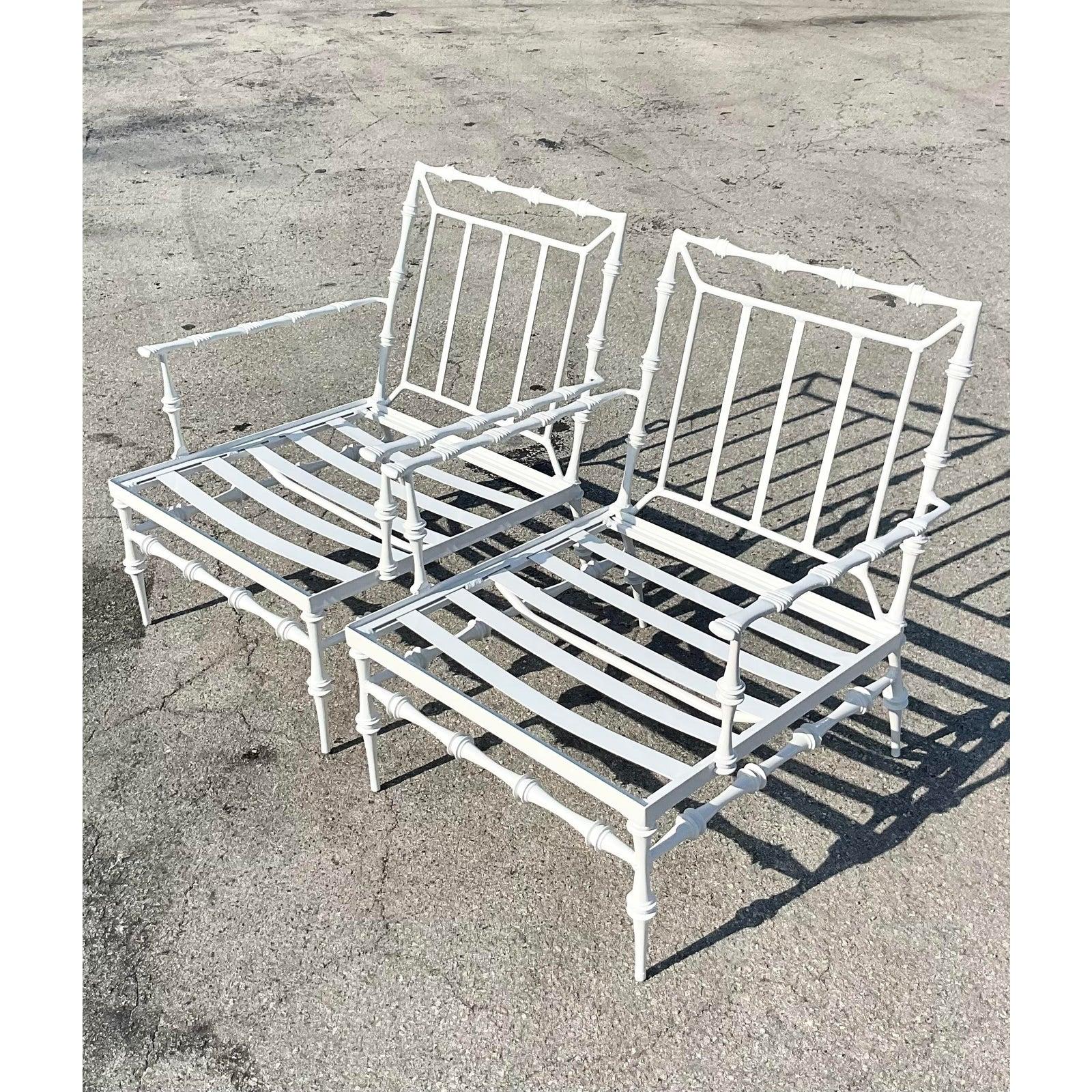 20th Century Vintage Coastal Phyllis Morris Faux Bamboo Lounge Chairs, a Pair