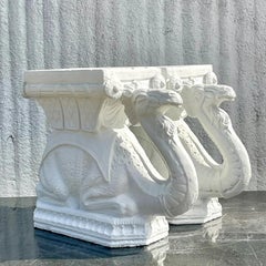 Vintage Coastal Plaster Camel Garden Seats, Pair