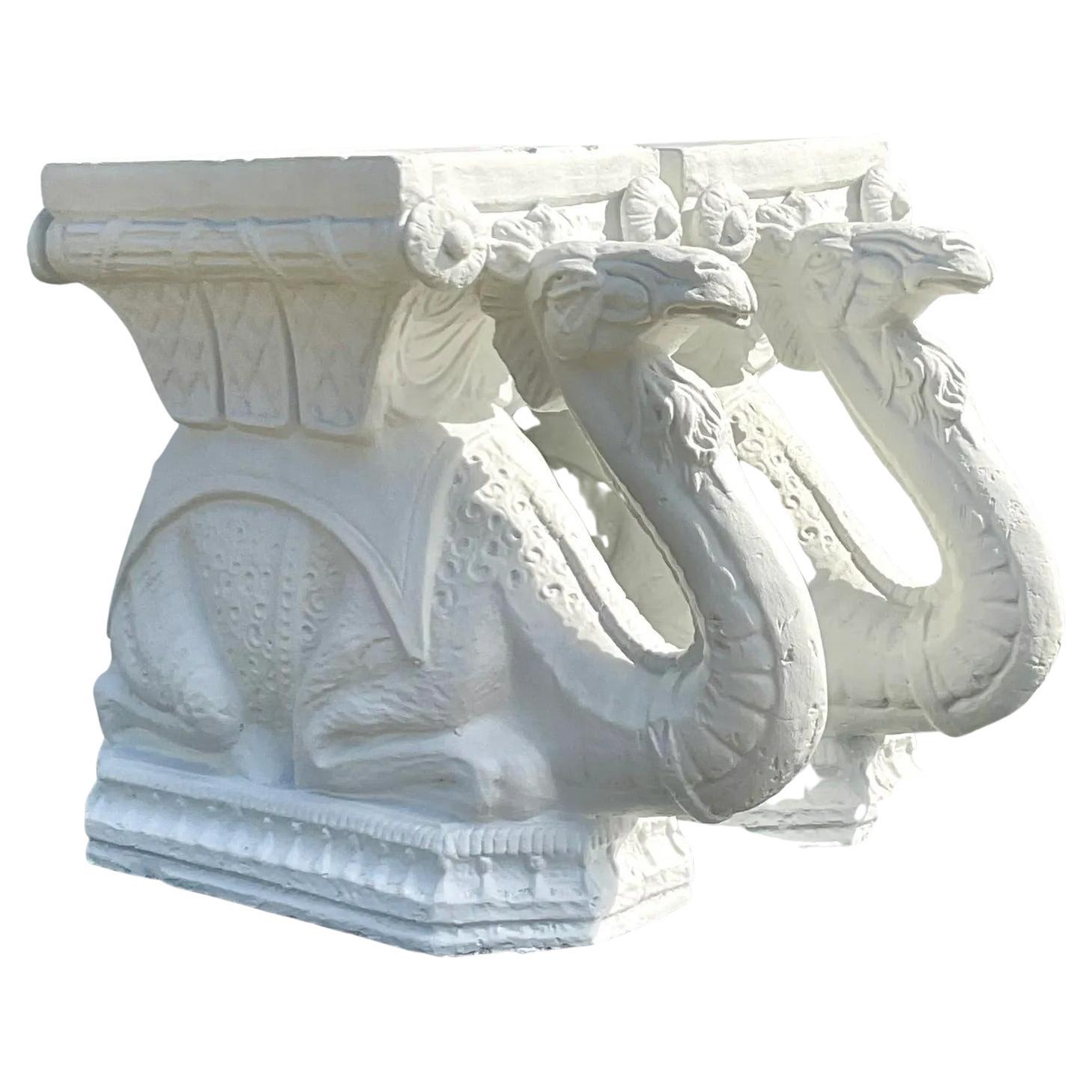 Vintage Coastal Plaster Camel Garden Seats, Pair
