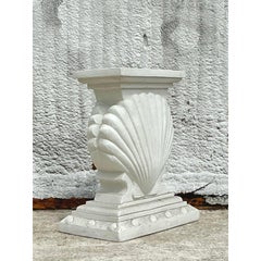 Vintage Coastal Plaster Clam Shell Console Table Pedestal