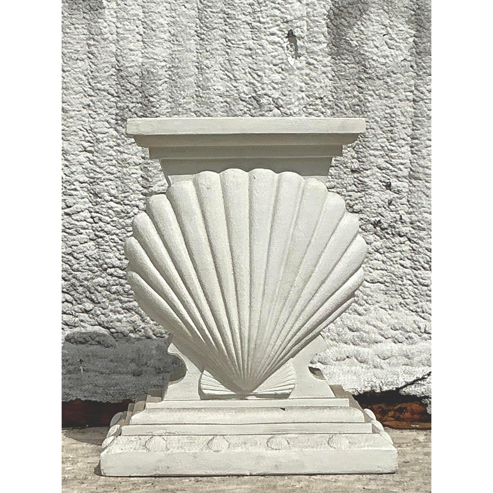 Pedestal de consola de concha de almeja de yeso costero vintage en venta 2