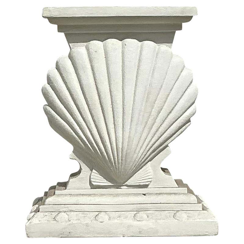 Vintage Coastal Palm Beach Carved Wood Scalloped Clam Shell Console ...