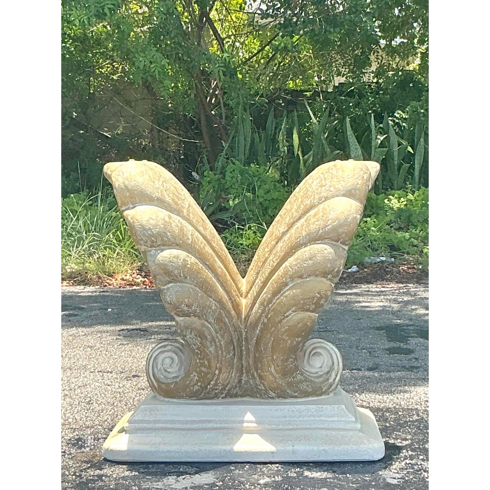 Neoclassical Vintage Coastal Plaster Clam Shell Table Pedestal For Sale
