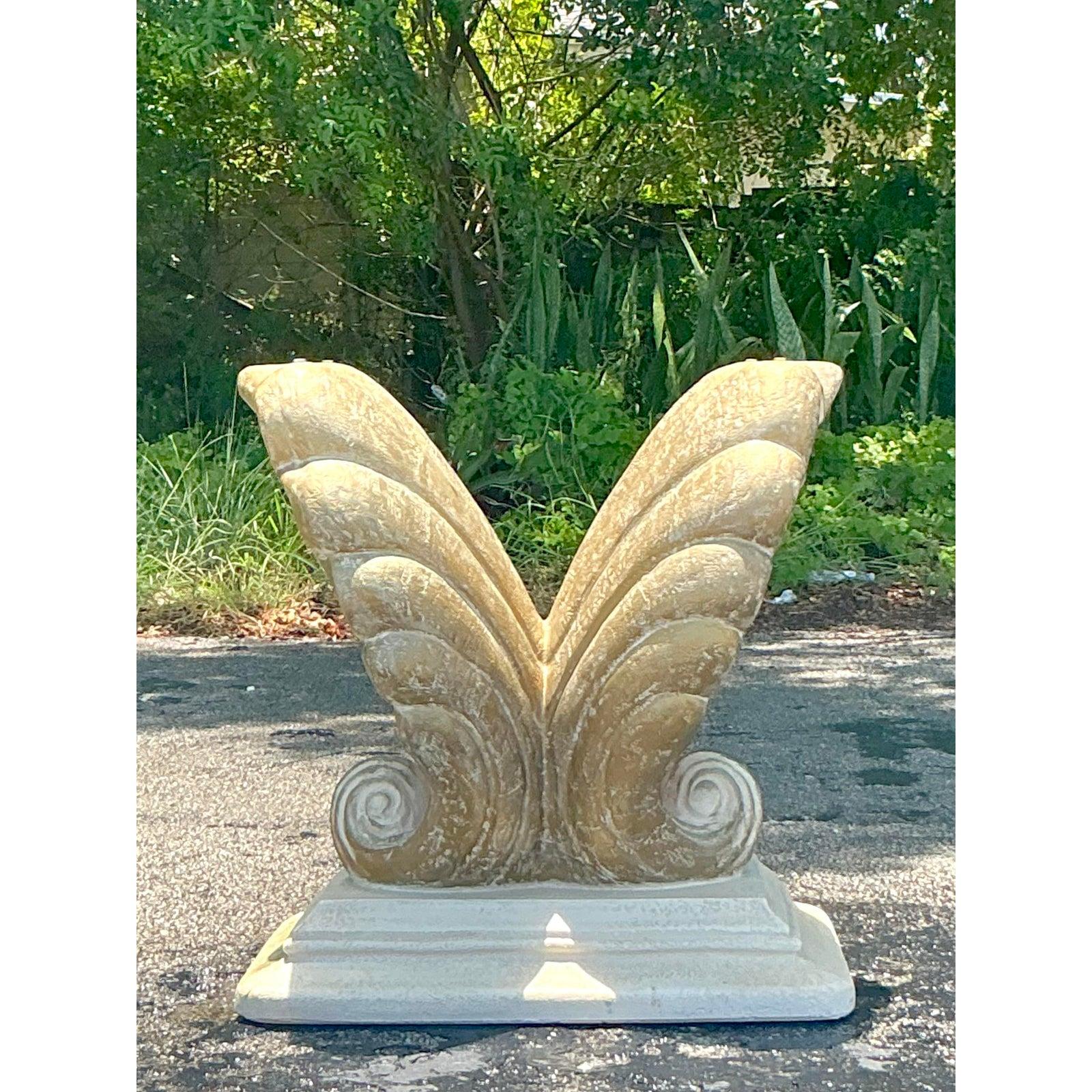 American Vintage Coastal Plaster Clam Shell Table Pedestal For Sale