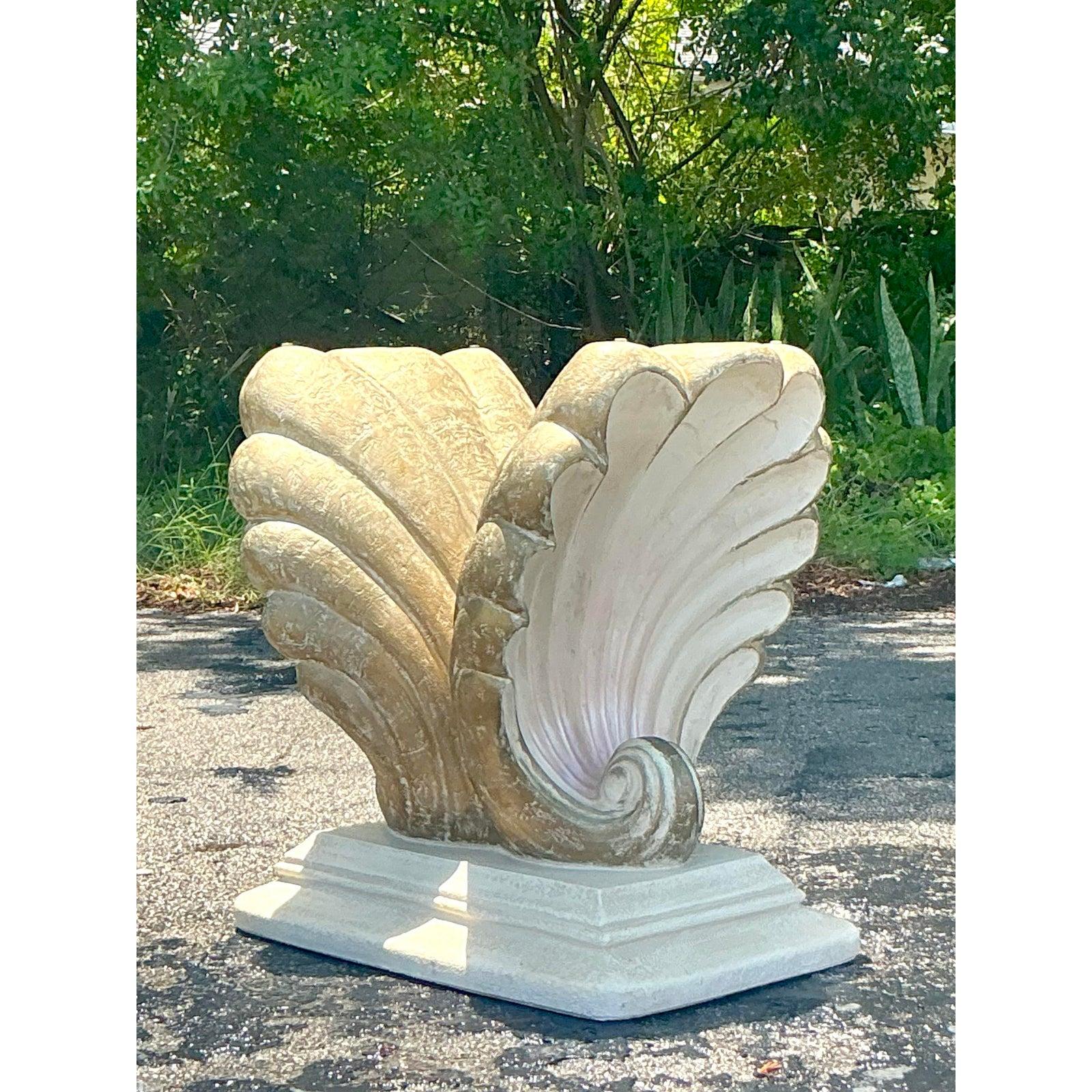 Vintage Coastal Plaster Clam Shell Table Pedestal In Good Condition For Sale In west palm beach, FL