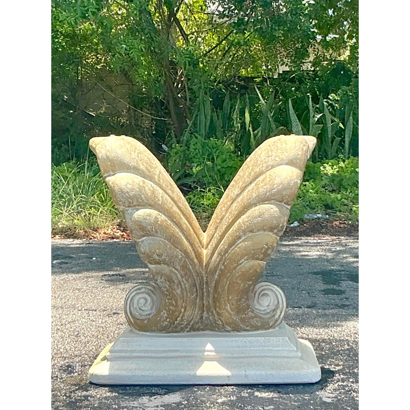 20th Century Vintage Coastal Plaster Clam Shell Table Pedestal For Sale