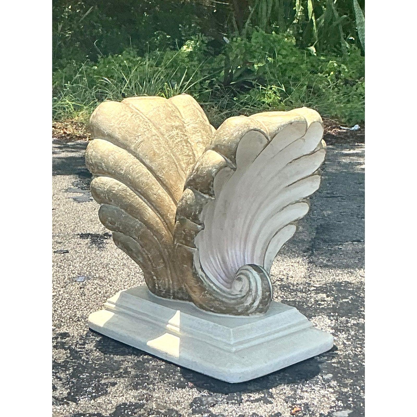 Vintage Coastal Plaster Clam Shell Table Pedestal For Sale 1