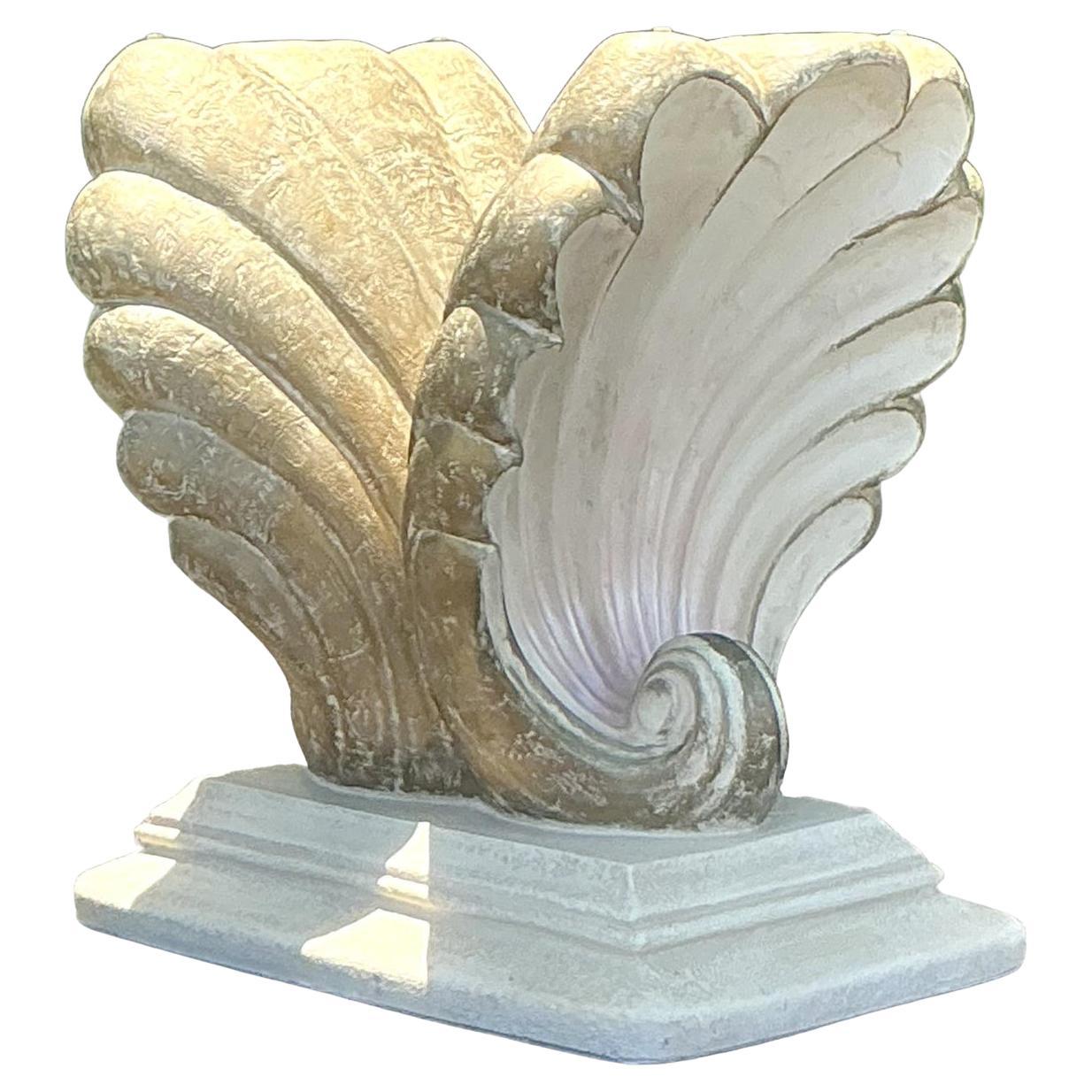 Vintage Coastal Plaster Clam Shell Table Pedestal For Sale