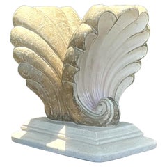 Vintage Coastal Plaster Clam Shell Table Pedestal