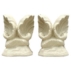 Vintage Coastal Plaster Clam Shell Table Pedestals - Set of 2