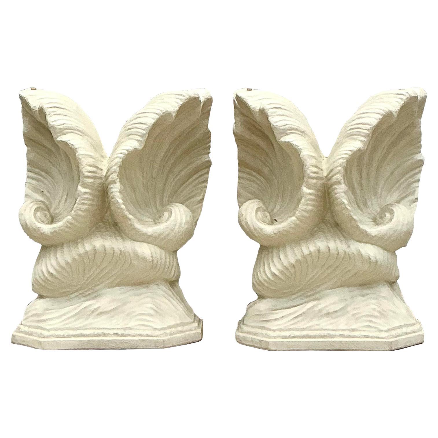 Vintage Coastal Plaster Clam Shell Table Pedestals - Set of 2