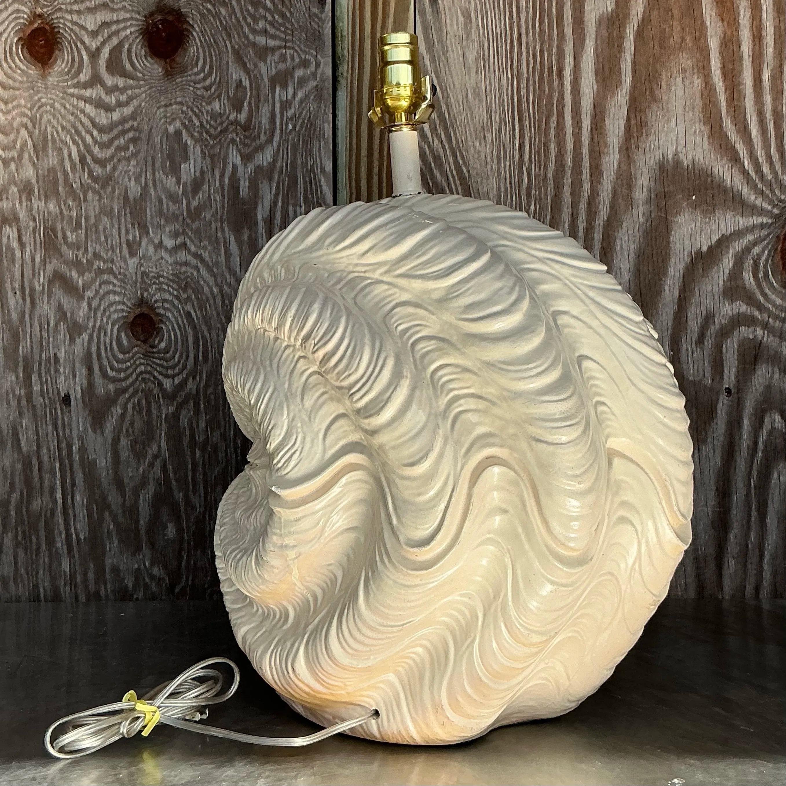 20th Century Vintage Coastal Plaster Clamshell Lamp For Sale