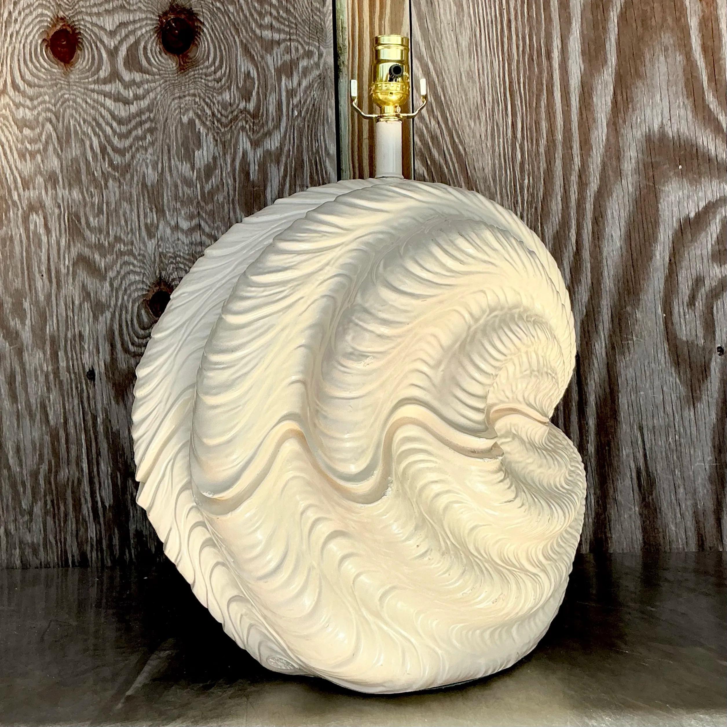 Vintage Coastal Plaster Clamshell Lamp For Sale 1