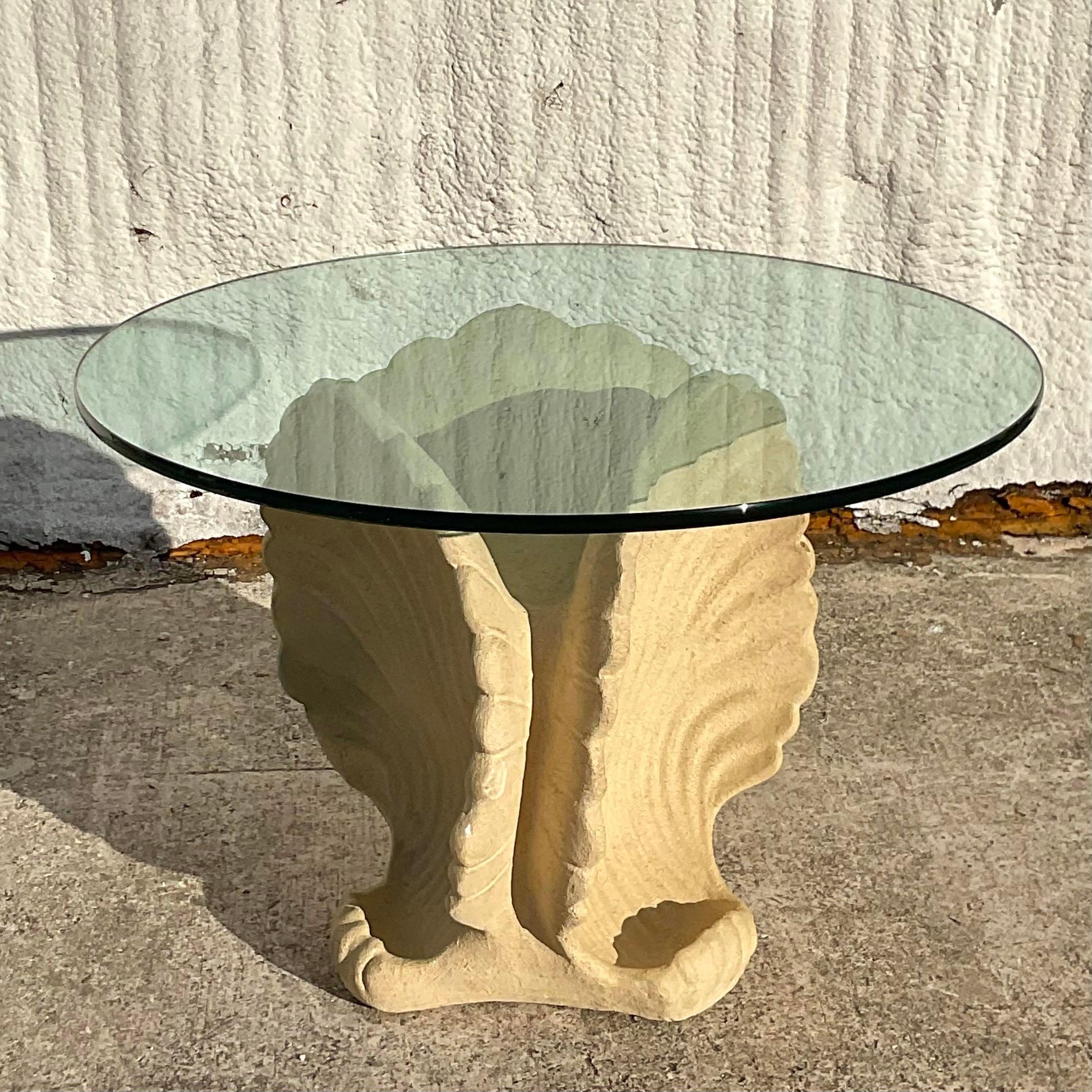 Vintage Coastal Plaster Clamshell Pedestal Table For Sale 1