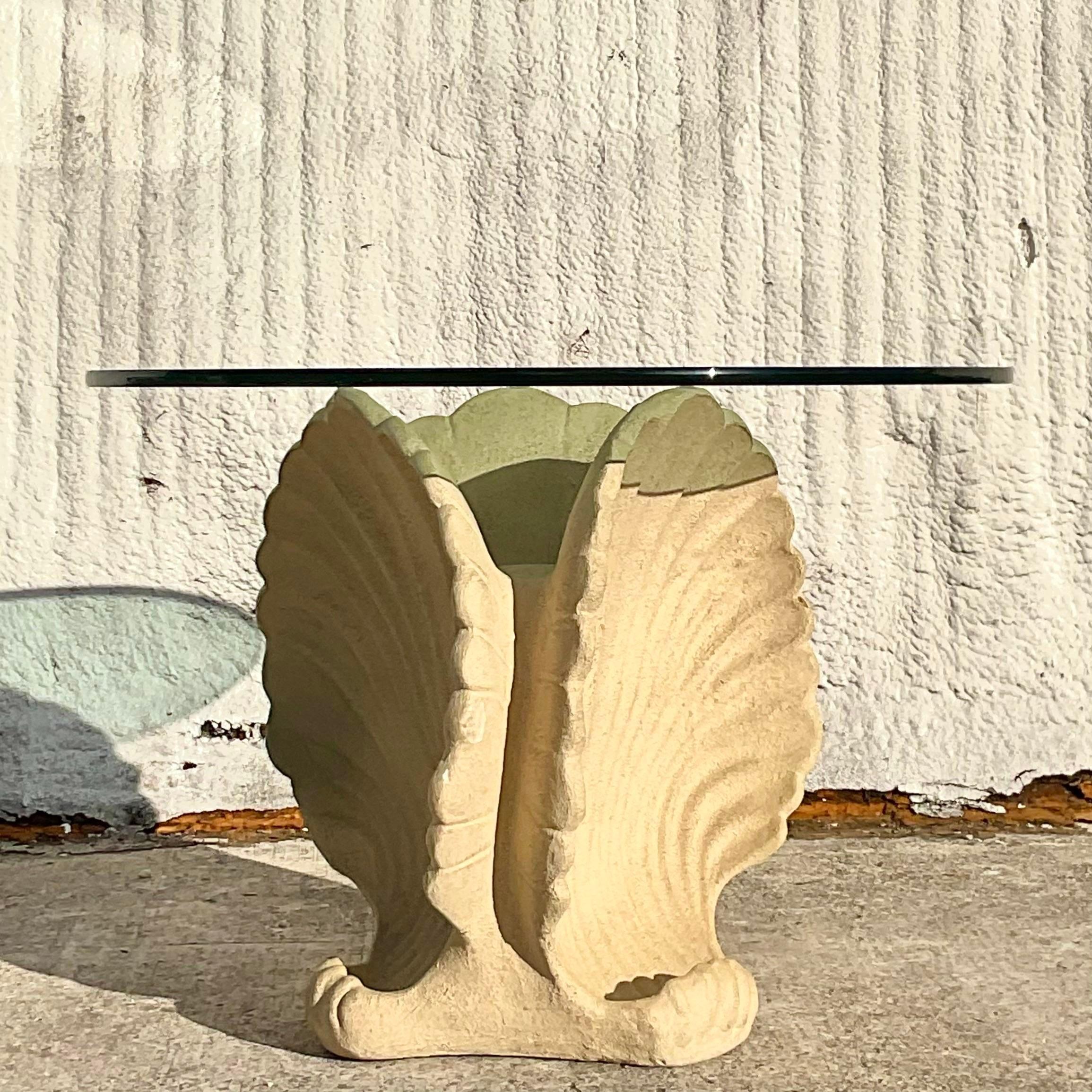 Vintage Coastal Plaster Clamshell Pedestal Table For Sale 2