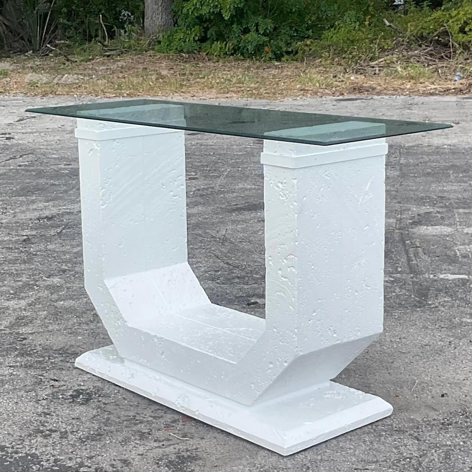 Coral Vintage Coastal Plaster Console Table For Sale
