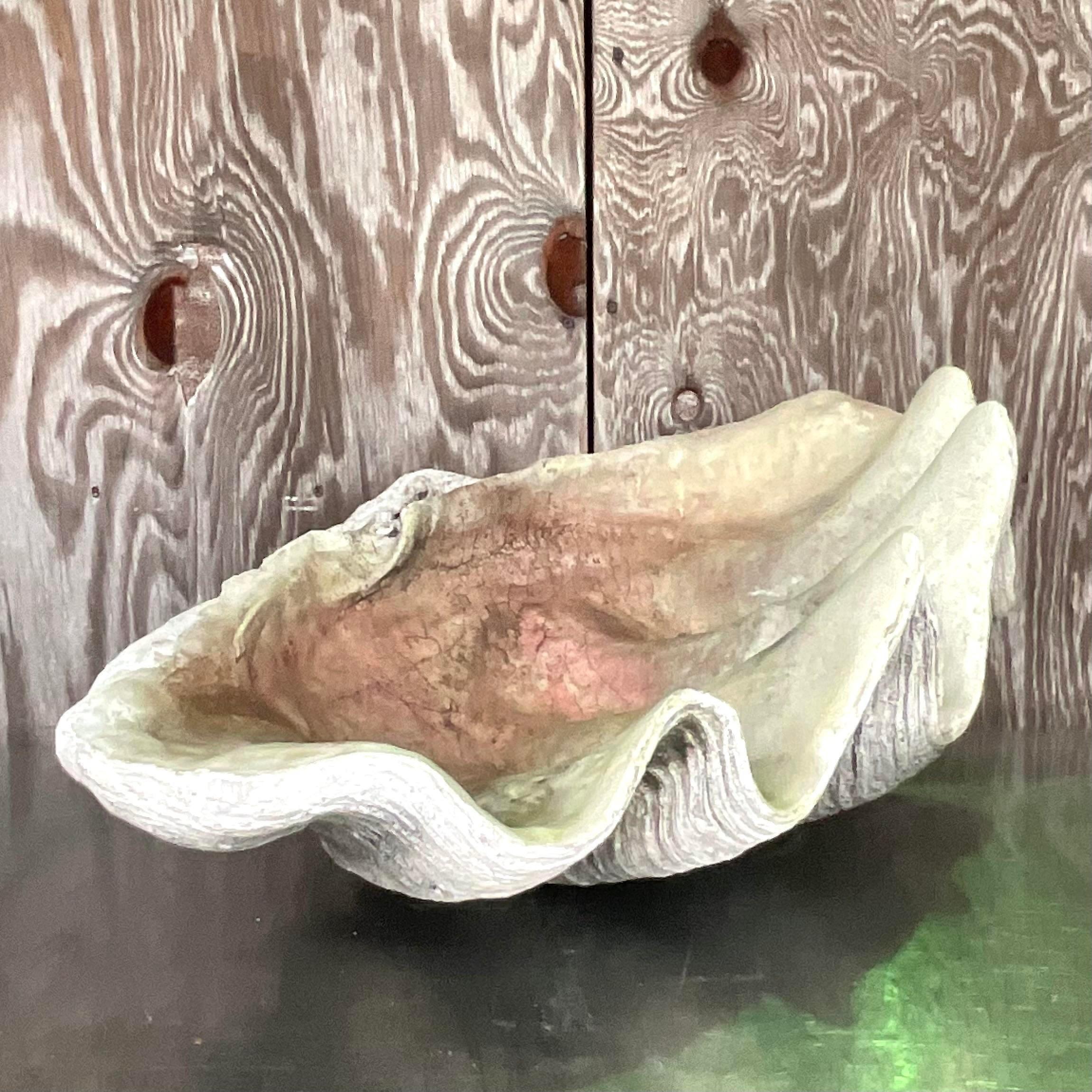 Vintage Coastal Plaster Faux Clam Shell For Sale 2