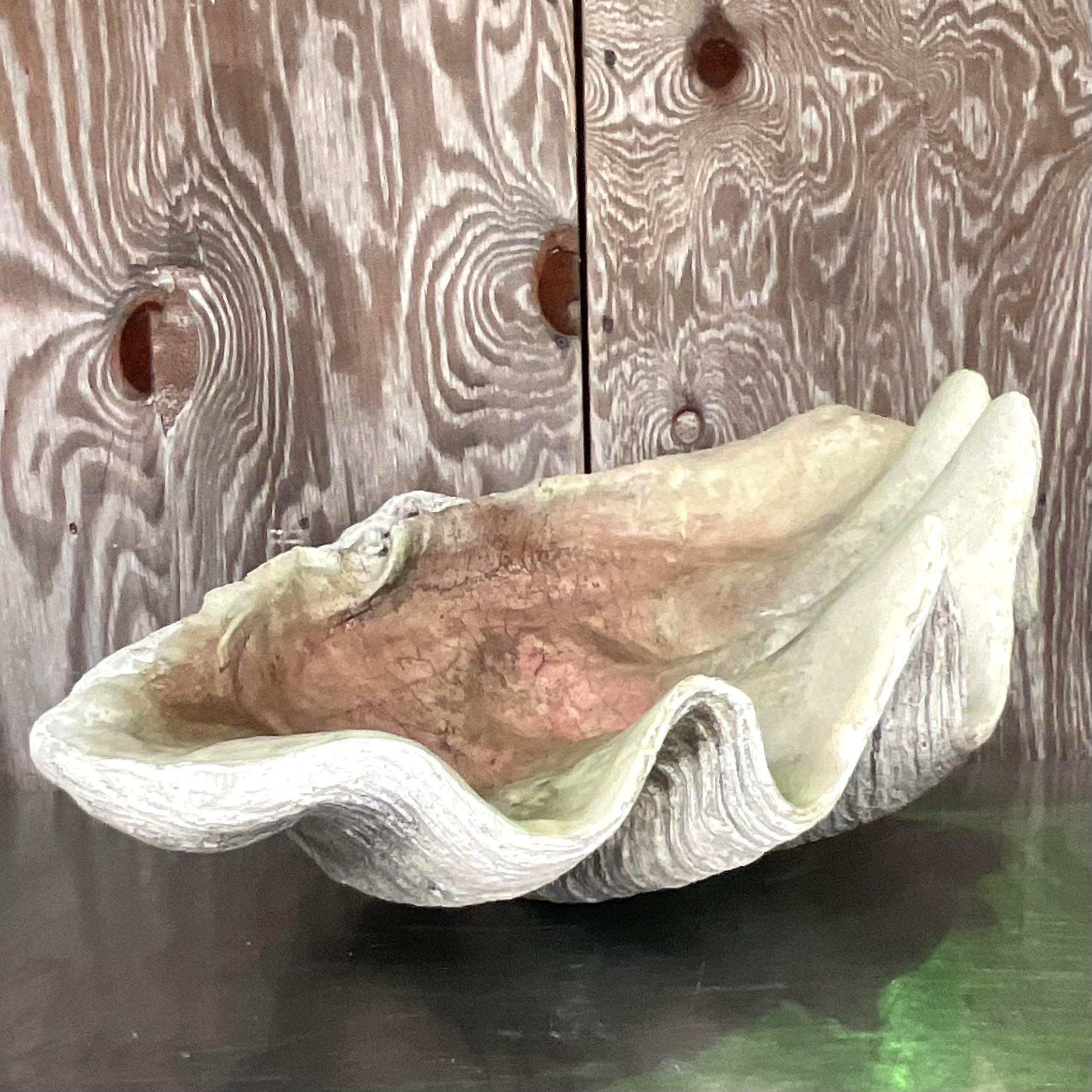 20th Century Vintage Coastal Plaster Faux Clam Shell For Sale