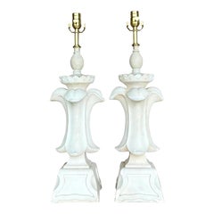 Vintage Coastal Plaster Fleur De Lis Table Lamps, a Pair