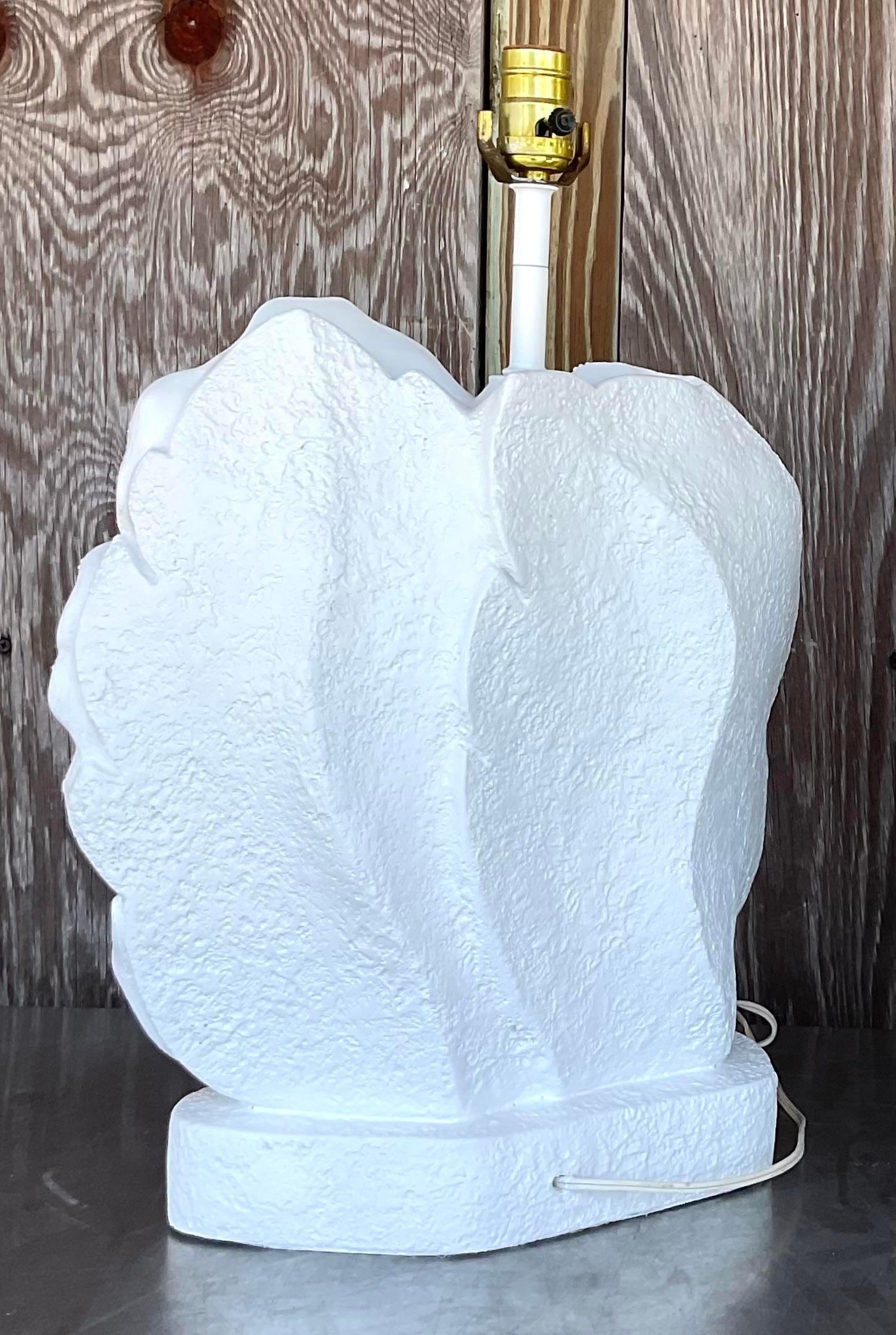 20th Century Vintage Coastal Plaster Hibiscus Lamps - a Pair