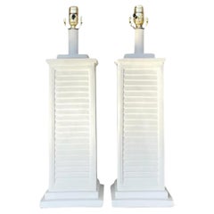 Vintage Coastal Plaster Louvered Table Lamps - a Pair