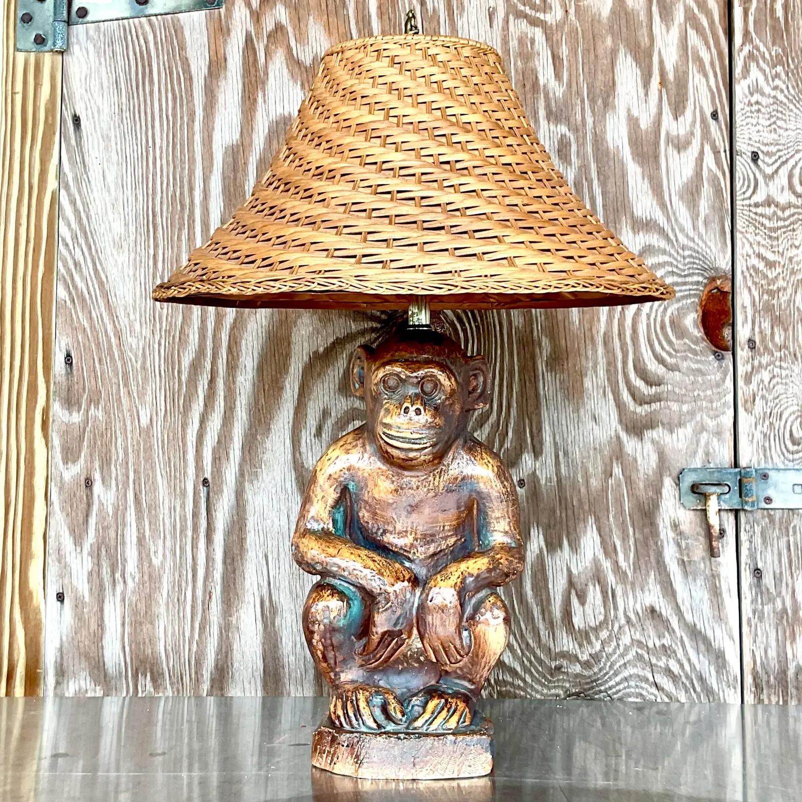 20th Century Vintage Coastal Plaster Monkey Lamp