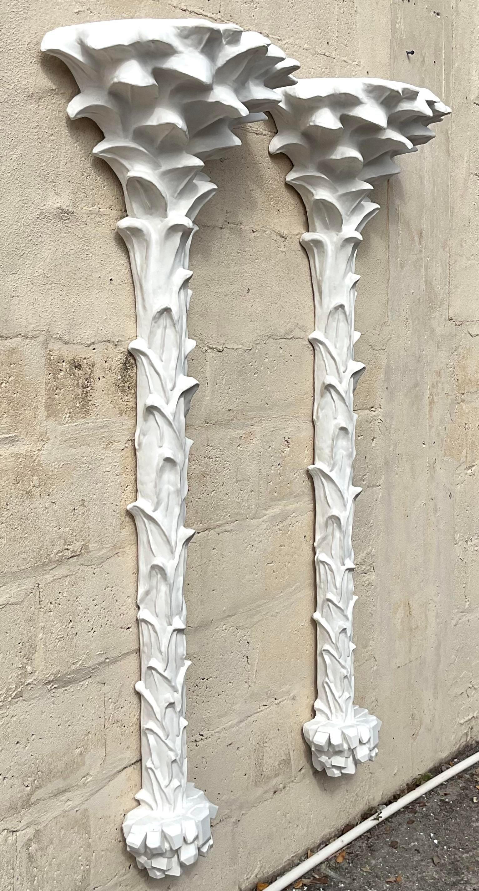 Plâtre Appliques murales vintage en plâtre avec palmier - une paire en vente