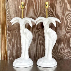 Vintage Coastal Plaster Parrot Lamps - a Pair