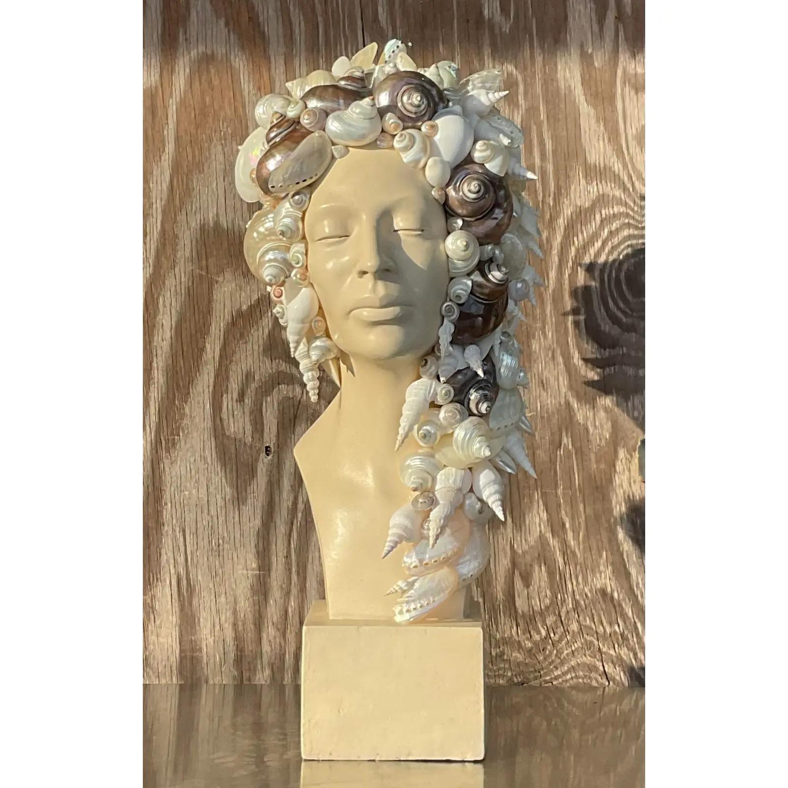Vintage Coastal Plaster Shell Bust of Woman For Sale 1