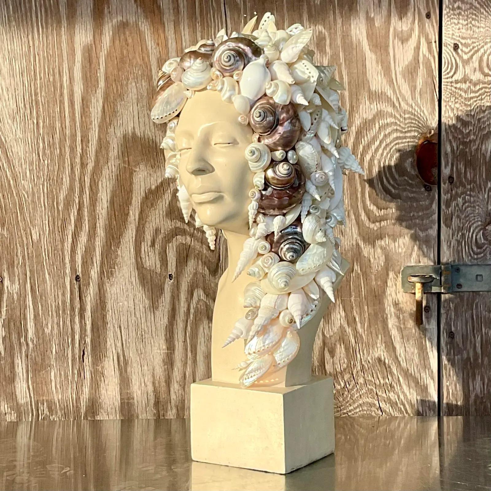 Vintage Coastal Plaster Shell Bust of Woman For Sale 4