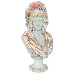 Vintage Coastal Plaster Shell Bust of Woman
