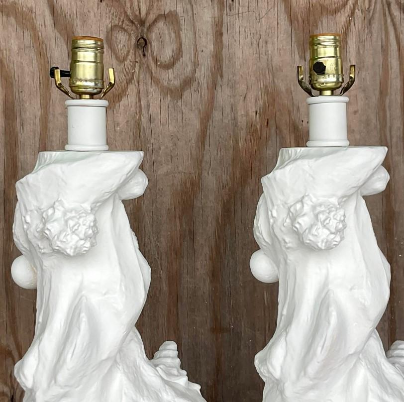 Vintage Coastal Plaster Shell Lamps After Sirmos In Good Condition In west palm beach, FL