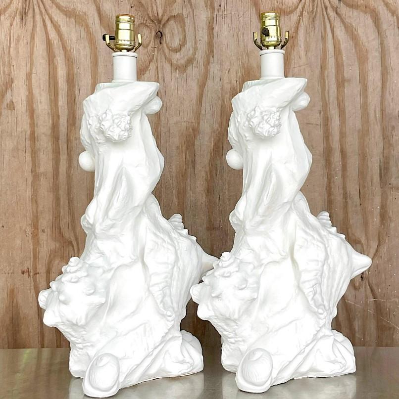 20th Century Vintage Coastal Plaster Shell Lamps After Sirmos