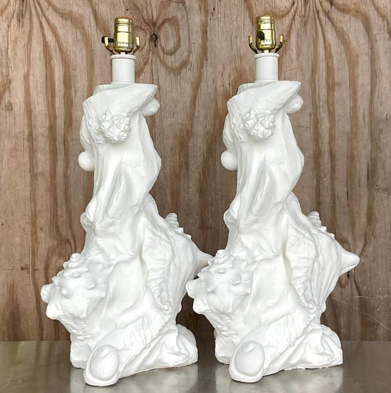 Vintage Coastal Plaster Shell Lamps After Sirmos 1