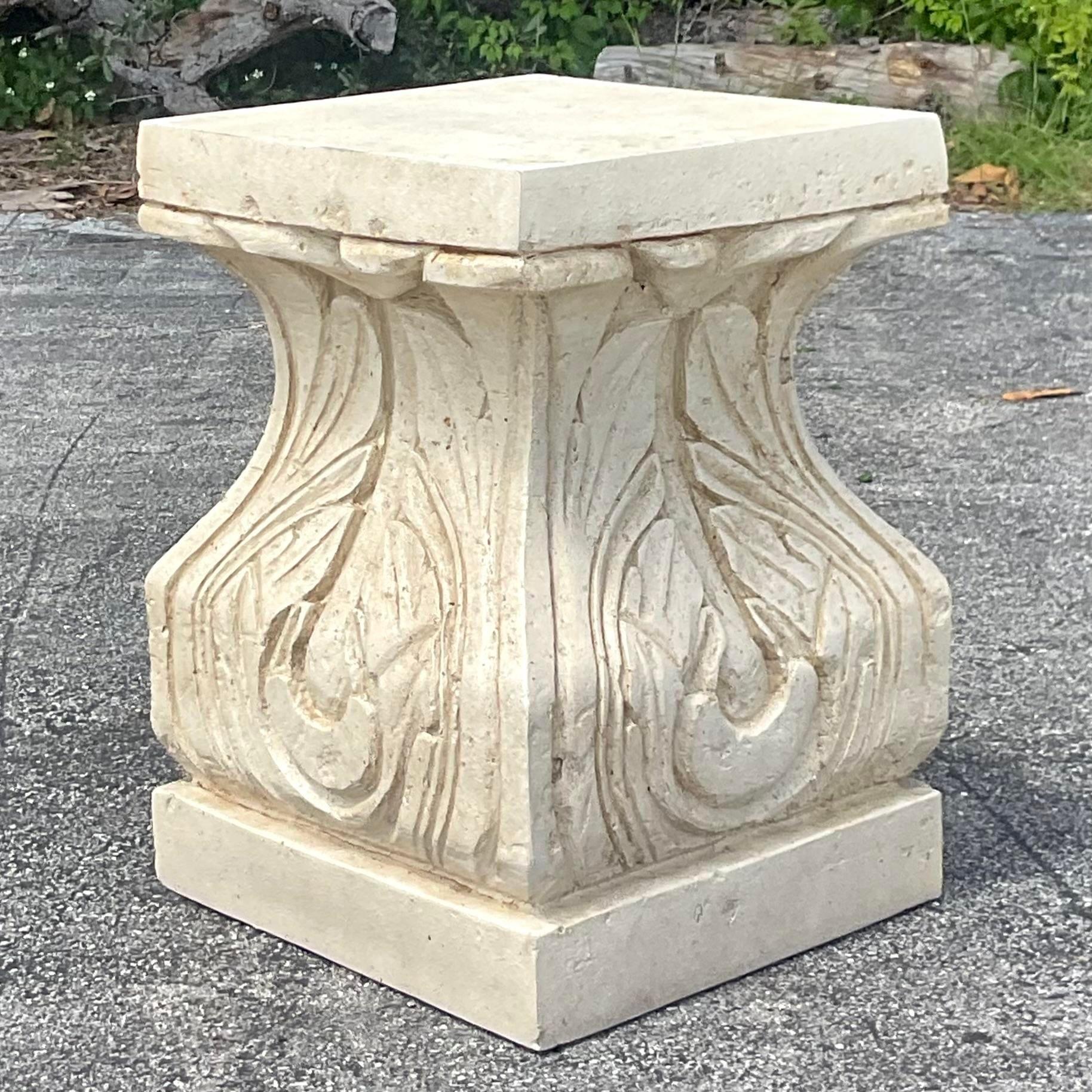 Vintage Coastal Plaster Table Pedestal In Good Condition For Sale In west palm beach, FL