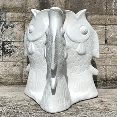 Vintage Coastal Plaster Trio of Fish Dining Table Pedestal