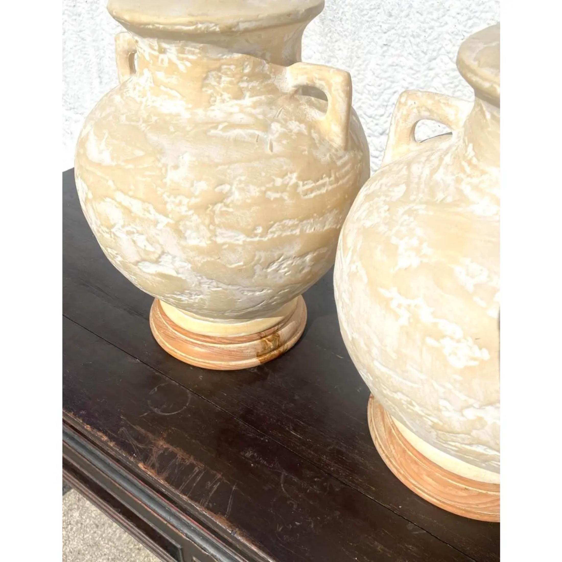 20th Century Vintage Coastal Plaster Urn Lamps - a Pair For Sale