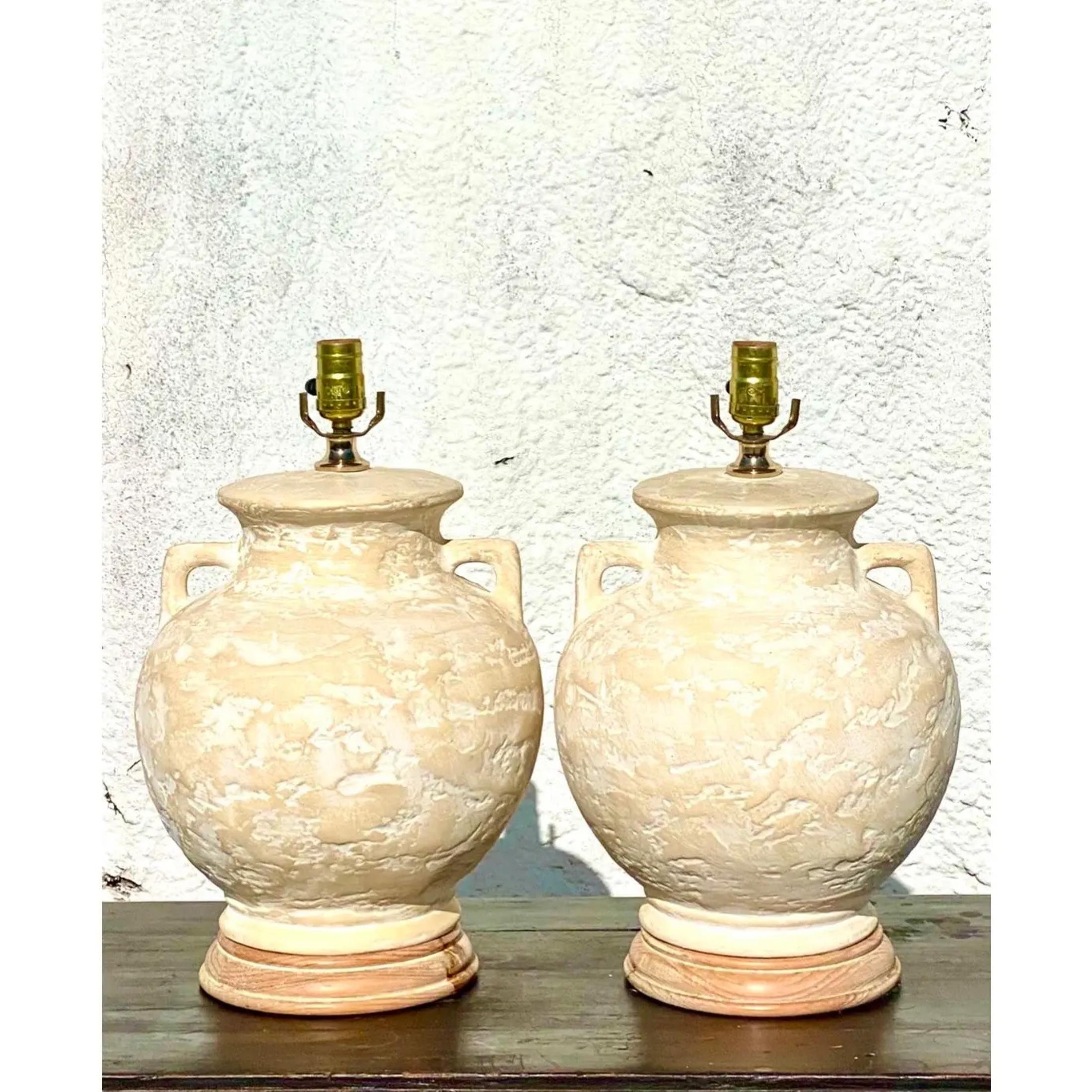 Vintage Coastal Plaster Urn Lamps - a Pair For Sale 1