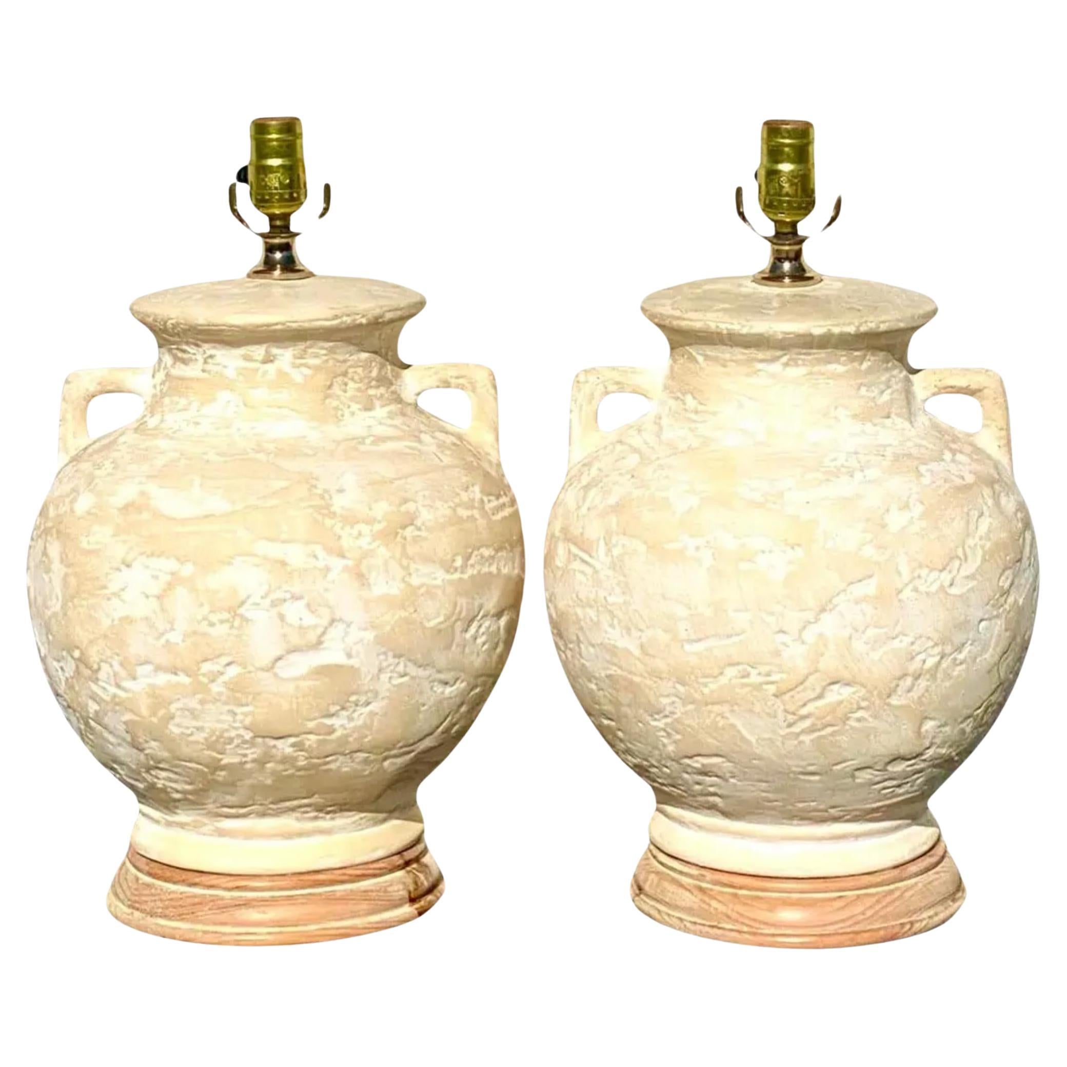 Vintage Coastal Plaster Urn Lamps - a Pair For Sale
