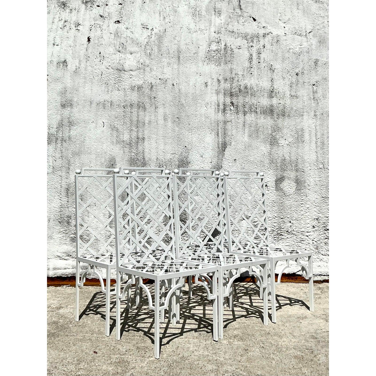 Vintage Coastal Powder Coated Steel Dining Chairs - Set of 6 For Sale 4