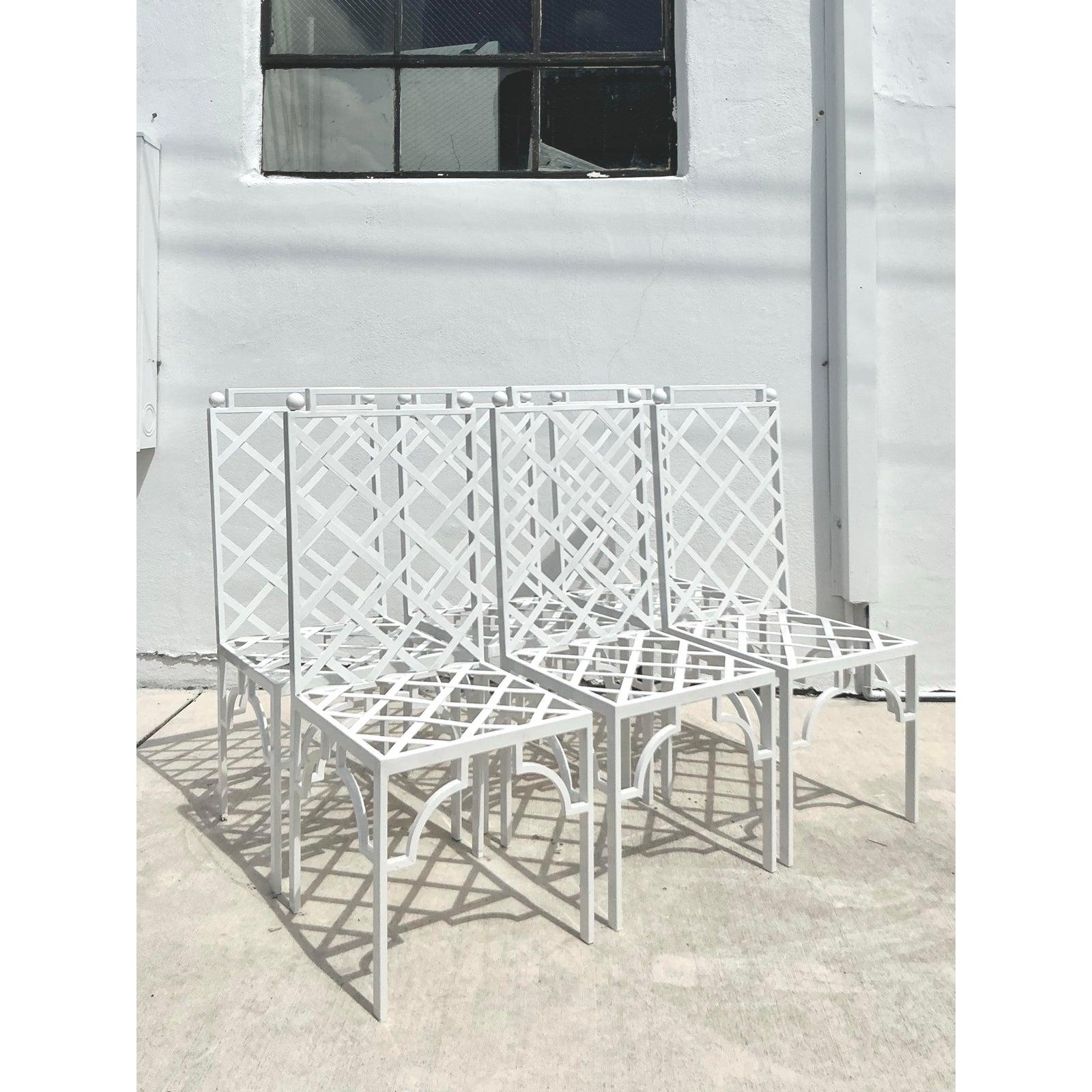 Vintage Coastal Powder Coated Steel Dining Chairs - Set of 6 For Sale 5