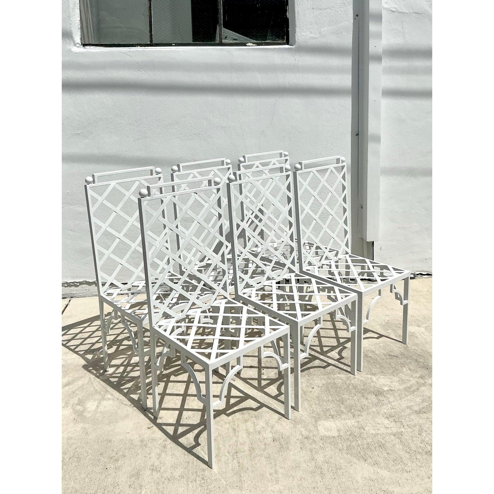 Hollywood Regency Vintage Coastal Powder Coated Steel Dining Chairs - Set of 6 For Sale