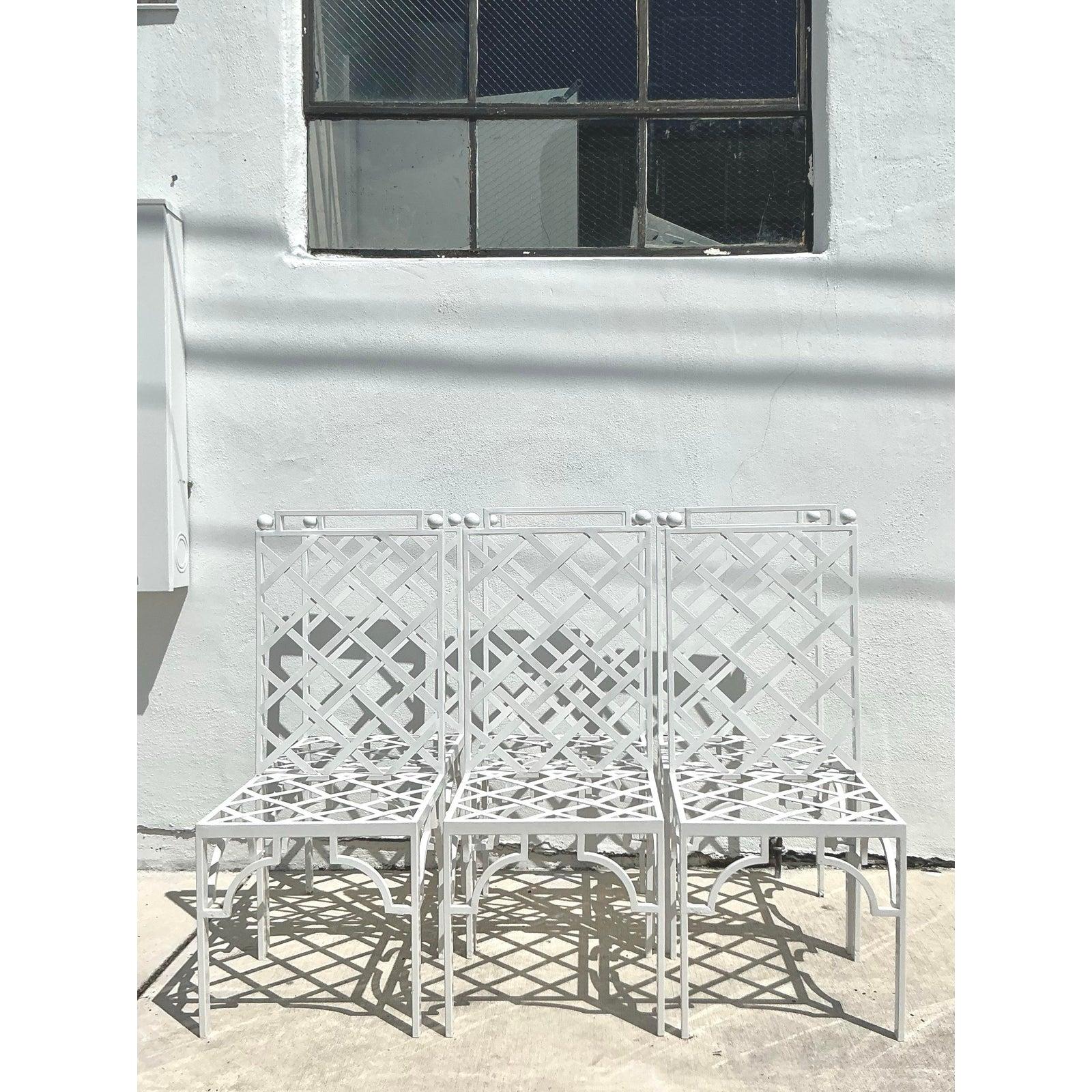American Vintage Coastal Powder Coated Steel Dining Chairs - Set of 6 For Sale