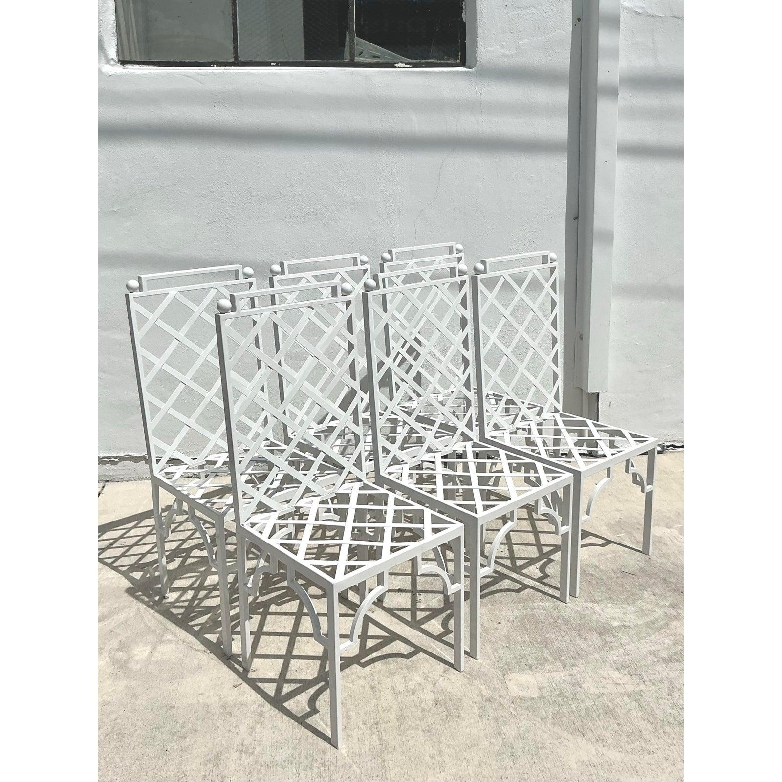 Vintage Coastal Powder Coated Steel Dining Chairs - Set of 6 In Good Condition For Sale In west palm beach, FL