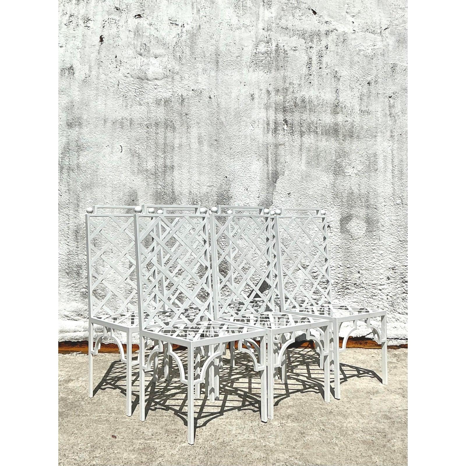 20th Century Vintage Coastal Powder Coated Steel Dining Chairs - Set of 6 For Sale