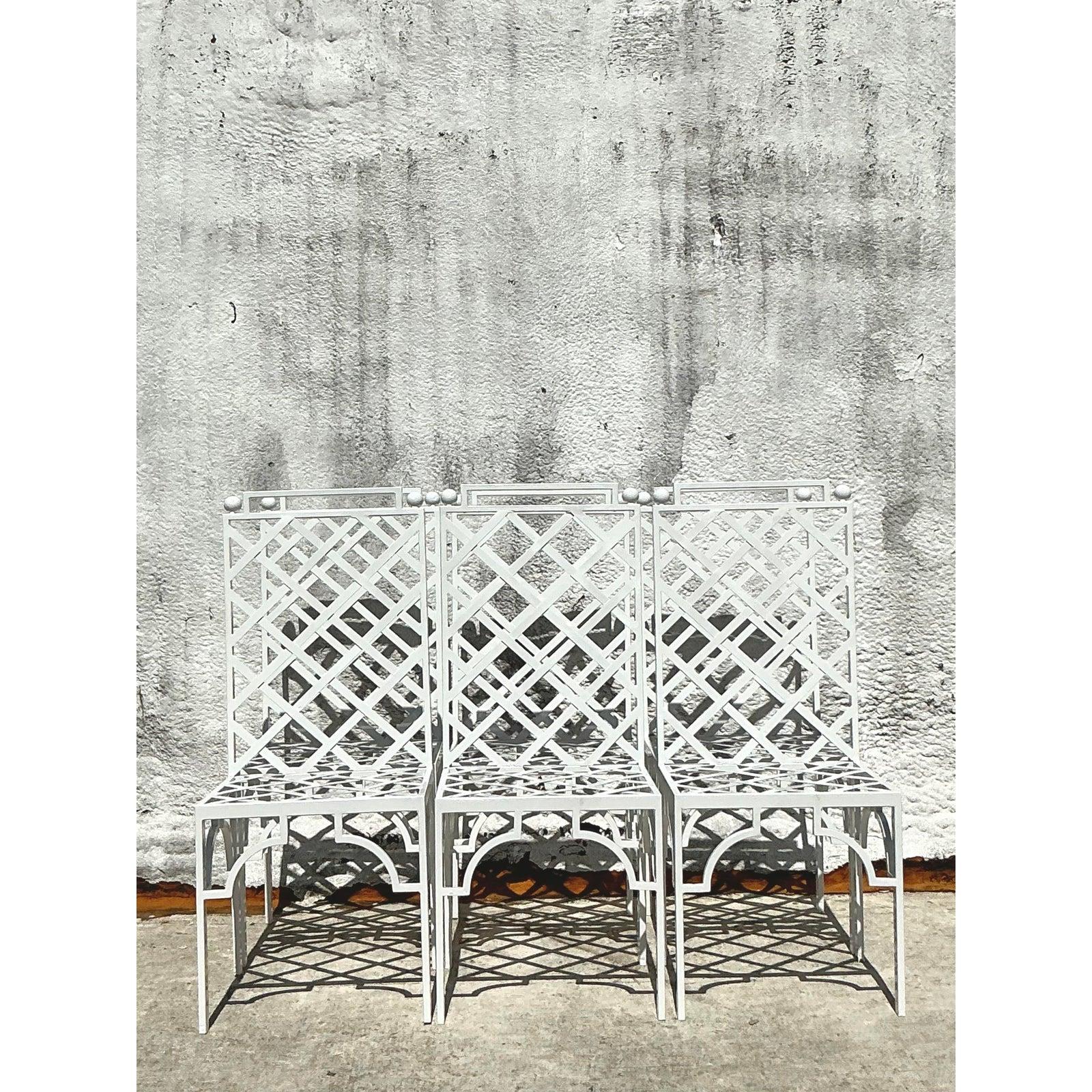 Vintage Coastal Powder Coated Steel Dining Chairs - Set of 6 For Sale 1